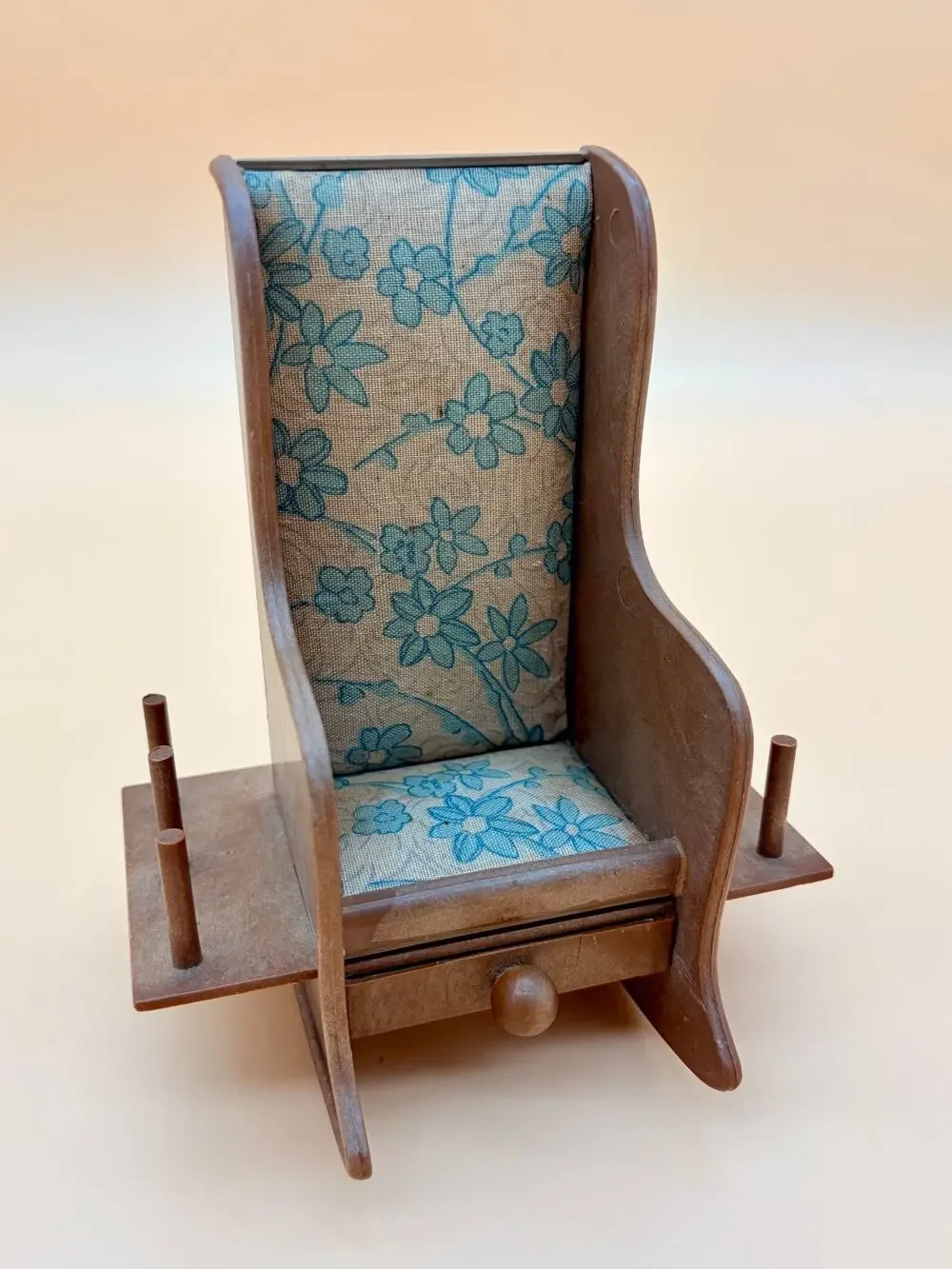 Vintage Sewing Chair Pin Cushion Thread Spool Holder Drawer Hong Kong 6